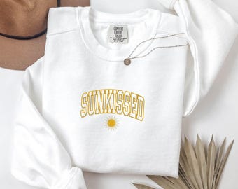 Embroidered Sunkissed Crewneck Sweatshirt - Comfort Colors Beach Sweater