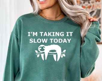 Sudadera con colores cómodos "Me lo tomo con calma hoy", suéter para la siesta con amantes de los perezosos, sudadera con regalo de perezosos, sudadera con regalo divertido de perezosos, suéter para días de descanso