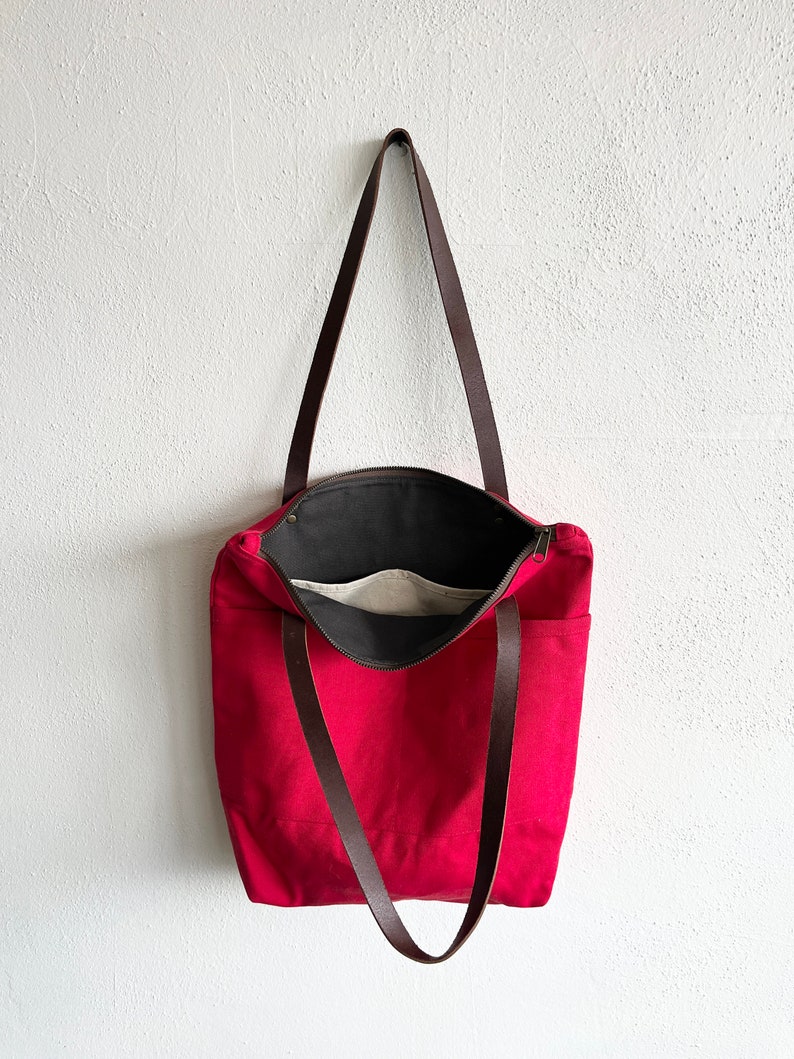 Heavy Cotton Canvas Everyday Tote Bag with Zipper Closure image 3