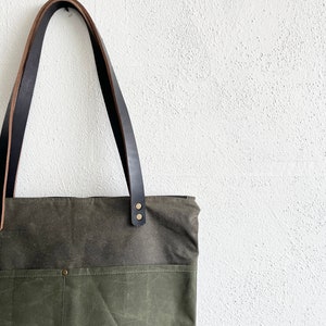 Waxed Canvas Everyday Tote Bag with Zipper Closure image 7