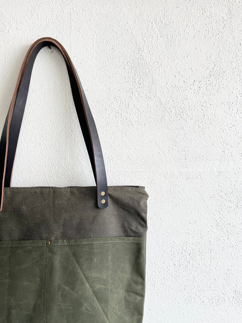 Waxed Canvas Everyday Tote Bag with Zipper Closure image 7