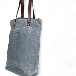 Waxed Canvas Everyday Tote Bag with Zipper Closure image 4