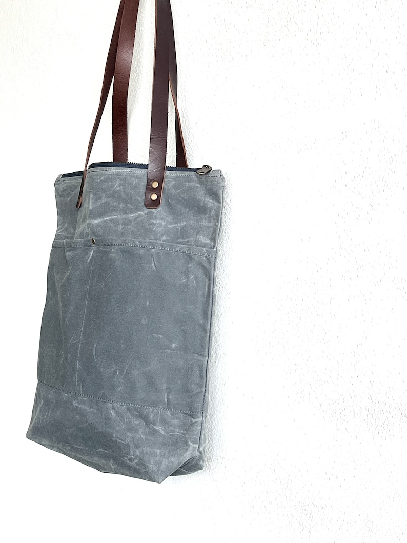 Waxed Canvas Everyday Tote Bag with Zipper Closure image 4