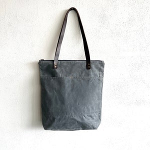 Waxed Canvas Everyday Tote Bag with Zipper Closure image 1