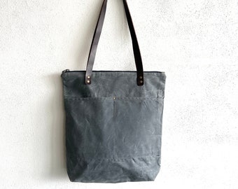 Waxed Canvas Everyday Tote Bag with Zipper Closure