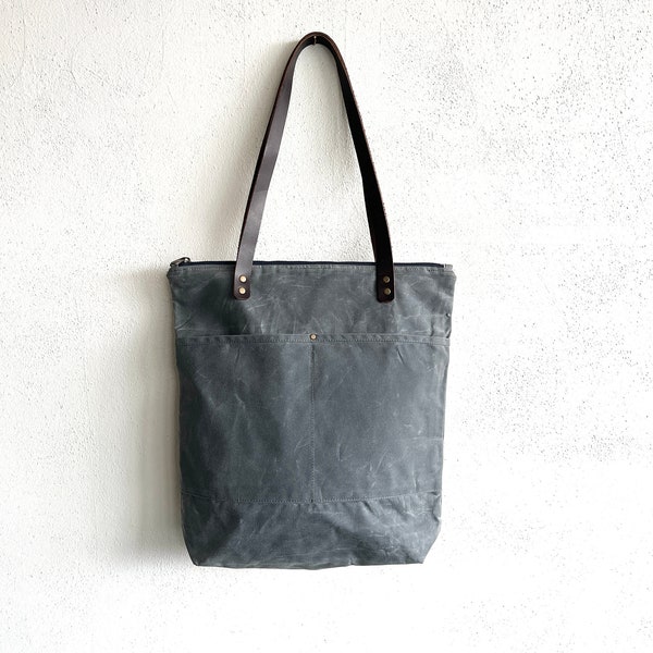 Waxed Canvas Everyday Tote Bag with Zipper Closure