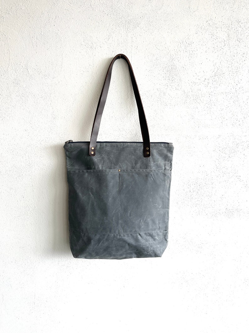 Waxed Canvas Everyday Tote Bag with Zipper Closure image 1