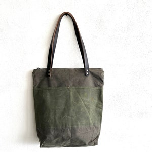 Waxed Canvas Everyday Tote Bag with Zipper Closure image 5