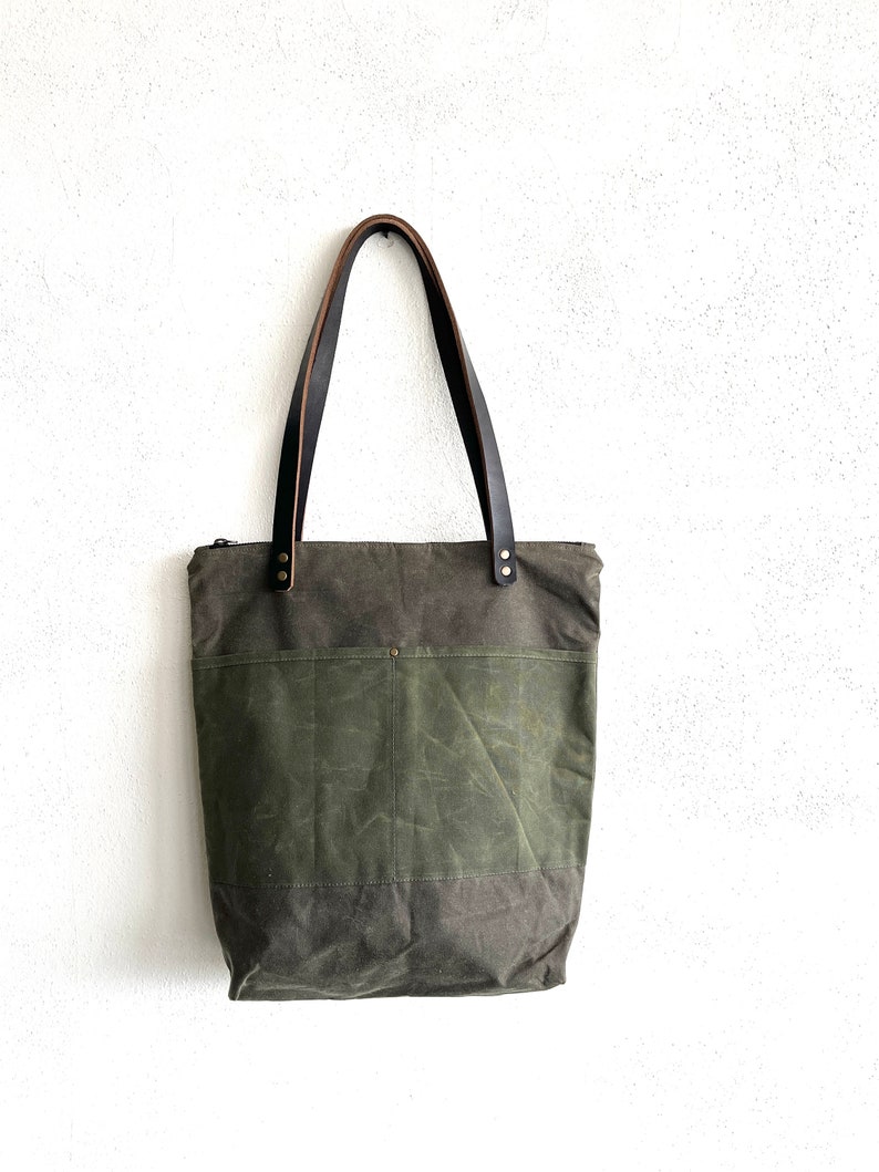 Waxed Canvas Everyday Tote Bag with Zipper Closure image 5