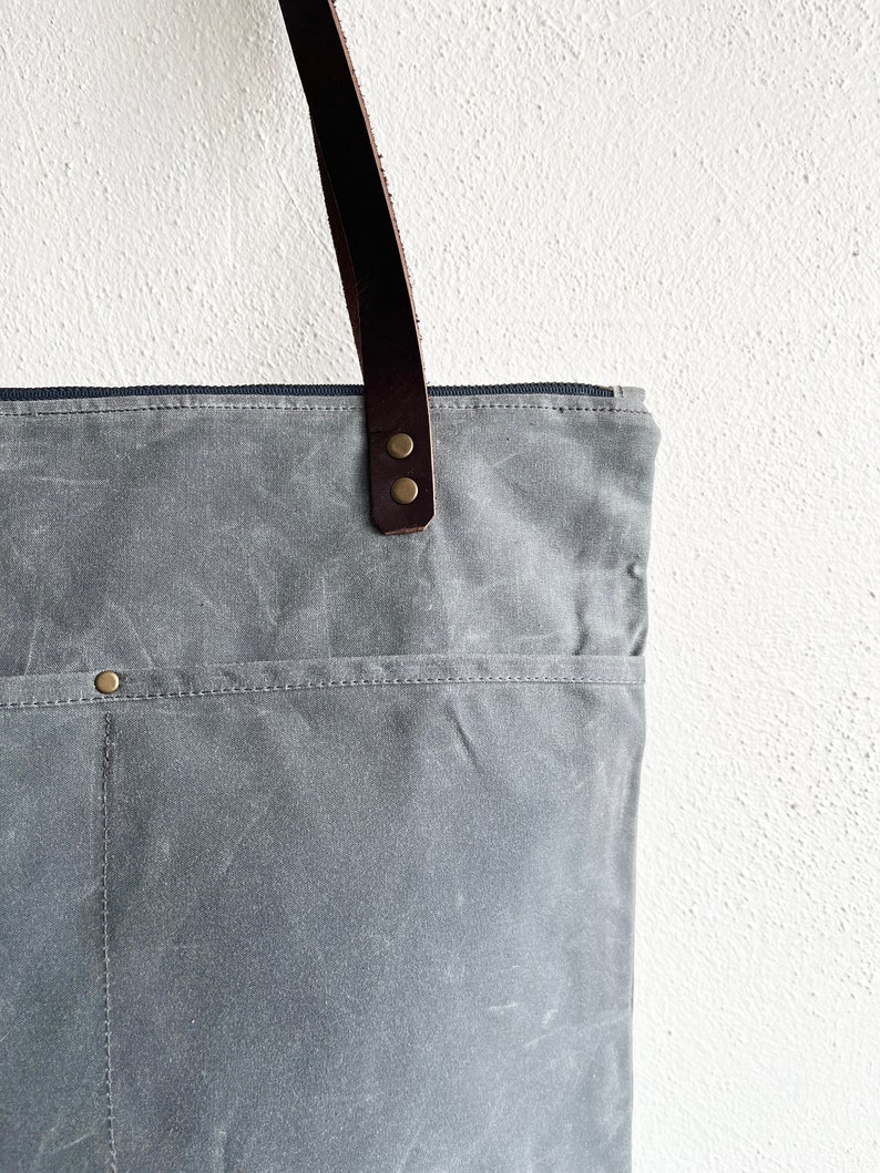 Waxed Canvas Everyday Tote Bag with Zipper Closure image 2