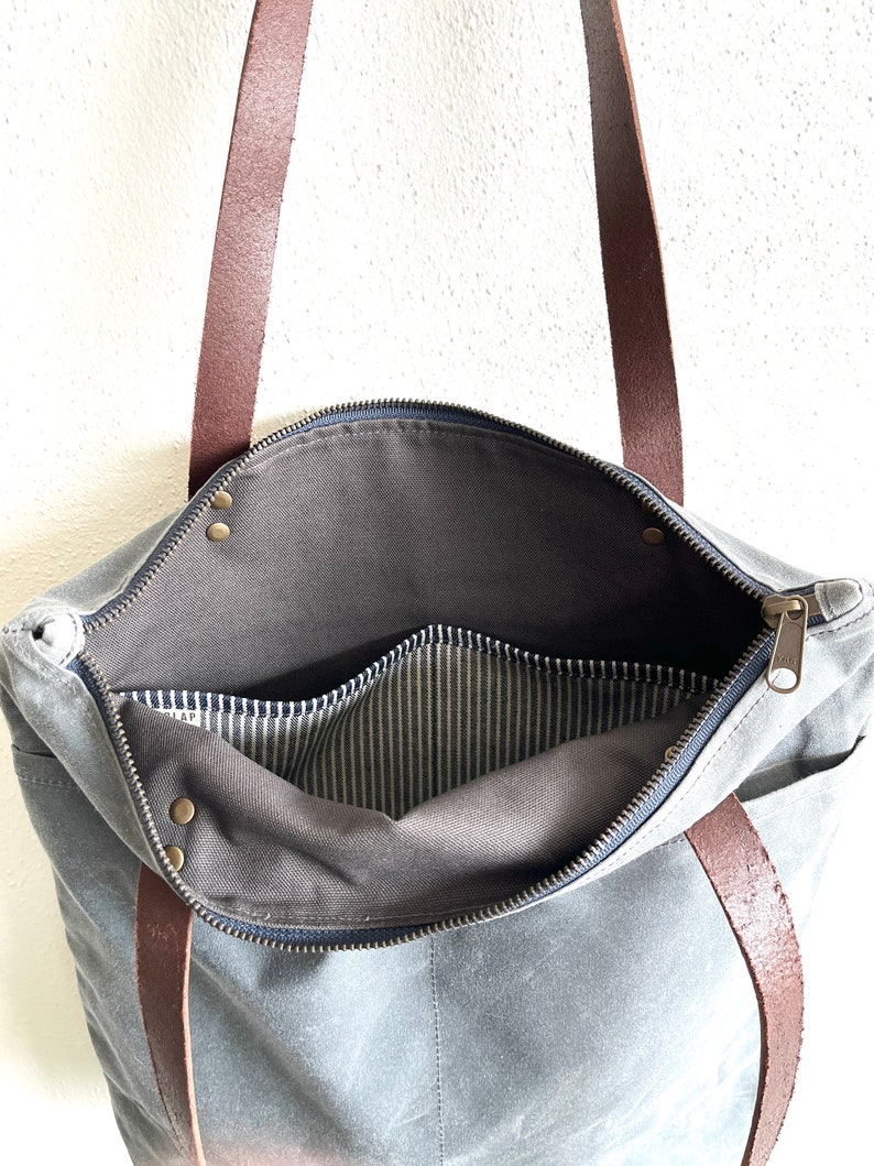 Waxed Canvas Everyday Tote Bag with Zipper Closure image 3