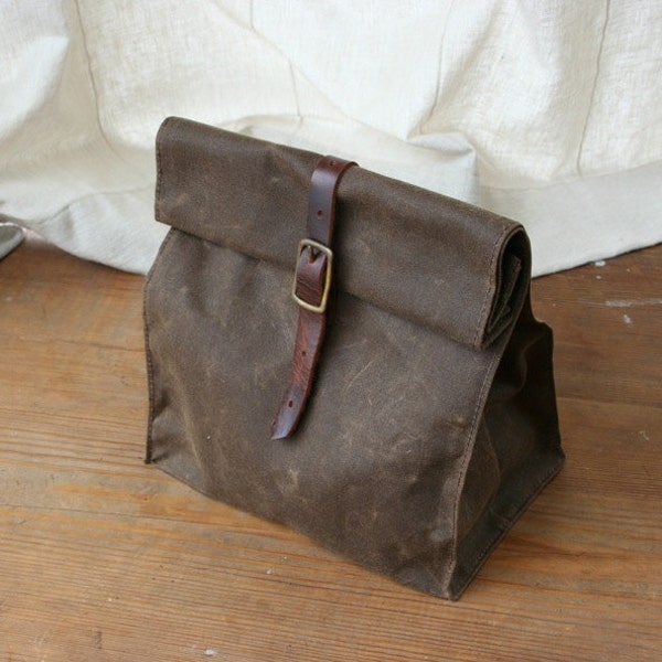 Dark Brown Waxed Canvas Lunch Bag