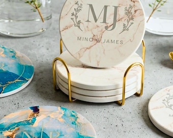Personalized Engraved Ceramic Coasters Kitchen Gift Idea Custom  Wedding Present Anniversary Custom Hostess Gift Set of 6 with stand