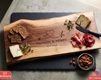 Corporate Gifts for Clients Live Edge Walnut Charcuterie Board: Handcrafted Cheese Platter, Engraved Serving Board
