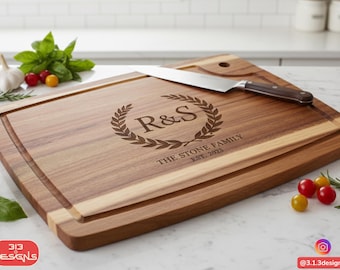 Tabla de cortar de madera de acacia personalizada, bandeja de embutidos grabada