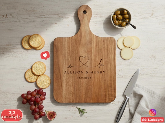 Personalized Charcuterie Platter Monogram Cutting Board Engraved Kitchen Gift Idea Custom  Wedding Present Anniversary Rustic Serving Block