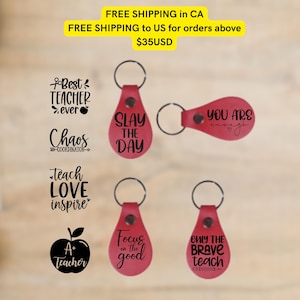 Personalized Teacher Keychain – Custom PU Leather Key Ring – Engraved Name Key Tag – Teacher Appreciation Gift – End of Year Gift