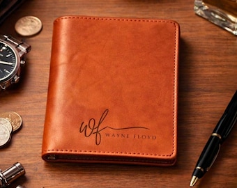 Personalized Leather Trifold Wallet, Engraved Monogram Gift