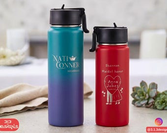 Personalized Water Bottle Bridesmaid Gift Maid Honor Wedding Party Mother Bride Engraved Insulated Tumbler Custom Monogram Flask Stainless