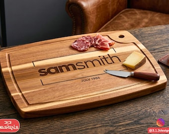 Personalized Acacia Wood Cutting Board – Engraved Monogram Gift for Dad