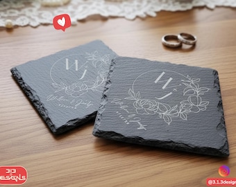 Engraved Slate Coasters, Personalized Wedding Favor, Anniversary Gift