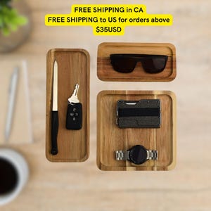 Ensemble organisateur de bureau personnalisé en bois - plateau et porte-objets en bois personnalisés - cadeau d'accessoires de bureau unique pour lui