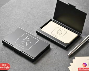 Business Card Holder Engraved Monogram Corporate Gift Set Bulk Employee Appreciation Professional Accessory Metal Case Aluminum Organizer