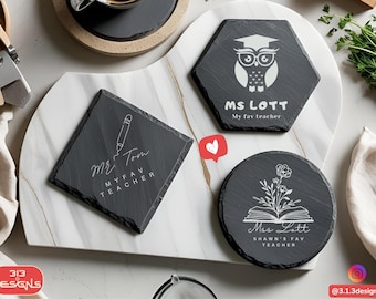 Personalized Slate Coasters: Custom Engraved Teacher Appreciation Gift