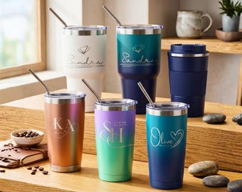 Personalized 20 OZ Insulated Tumbler with Straw | Custom Name Travel Mug