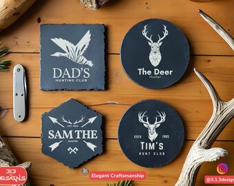 Personalized Slate Hunting Coasters: Engraved Rustic Mancave Decor
