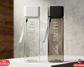 Gepersonaliseerde waterfles als cadeau voor bruidsmeisjes, ceremoniemeester, moeder van de bruid, gegraveerde plastic waterfles met gepersonaliseerd monogram.