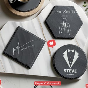Custom Slate Coasters: Wedding Favor, Couple Gift, Home Bar Decor, Slate Stone Drink Protection Name Engraved image 13