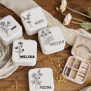 Personalized travel jewelry box, small square earring organizer, bridesmaid gifts box for sister, friend