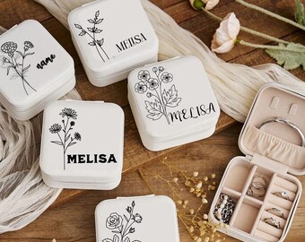 Personalized travel jewelry box, small square earring organizer, bridesmaid gifts box for sister, friend