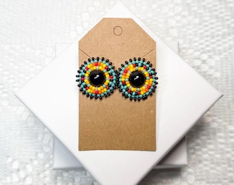 Beaded Stud Medallion Earrings | Sunset Seed Bead Studs | Round Beaded Earrings | Native Made