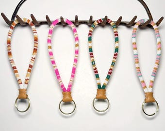 Native Beaded Keychain Wristlet: Gold Accent, Handmade Beadwork