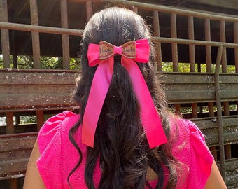 Handmade Western Leather Hair Bow: Pink Coquette Fashion