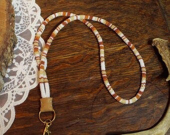 Beaded Lanyard: Desert Sands | Native Style Badge ID Holder, Lanyard, Beadwork, Handmade