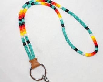 Handmade Beaded Lanyard: Native Style Badge Holder