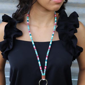beaded lanyard, beaded rope lanyard, beadwork, badge holder, native beadwork, handbeaded, native style lanyard