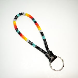 Handmade Seed Bead Wristlet Keychain: Native Style Beadwork Black Sunset