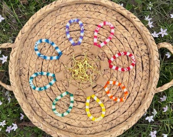 Beaded key fob, key charm: Blossoms |Gold, Handmade, Native beaded, Mini Keychain, Key Accessories, Colorful
