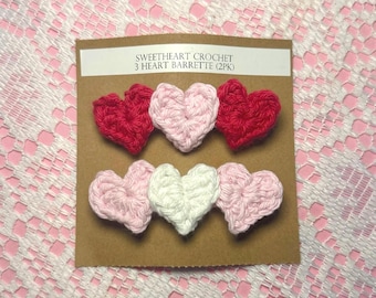 Crocheted Heart Hair Clips | Handmade Barrette, Valentine's Day (2-Pack)