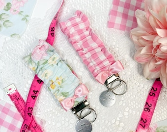 Handmade Fabric Wristlet Keychain | Pink Bow Accent