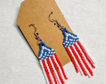Beaded American Flag Earrings: Patriotic 4th of July Dangles