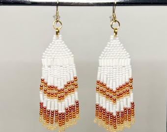 Fringe Beaded Earrings: Mocha | Handmade | Dangling Earrings | Native