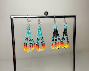 Native Style Seed Bead Dangle Earrings: Western Beadwork
