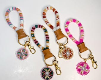 Beaded key fob | Gold | Handmade | Native beaded | Mini Keychain | Beaded keychain | Native Style Keychain