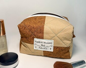 Handmade Quilted Makeup Bag | Paisley & Polkadot, Bible Verse Patch Cosmetics boxy bag