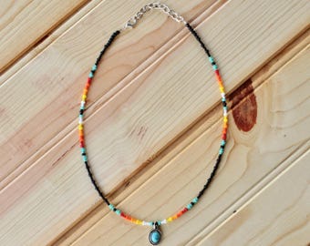 Beaded Necklace: Black Sunset | Handmade, Native Beadwork, Jewelry